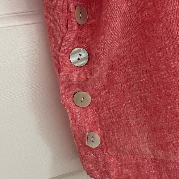 TAHARI 100% Linen Tunic Top Muted Red Split V  Lagenlook Boho Casual Plus Size - Picture 4 of 11